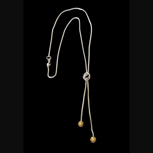 Banana Republic Two Tone Ball Dangle Knotted Y Necklace 31" Long - Picture 11 of 12